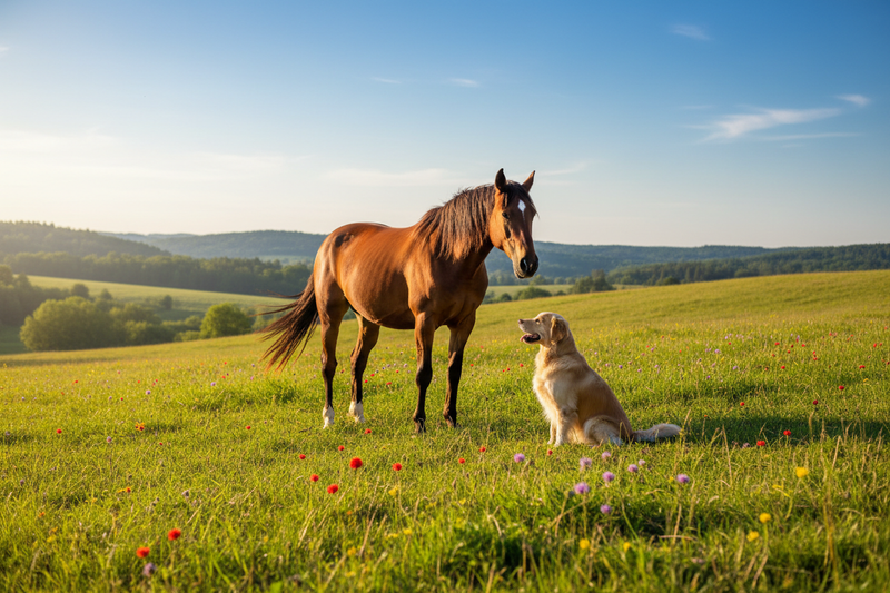 horse and dog in a field